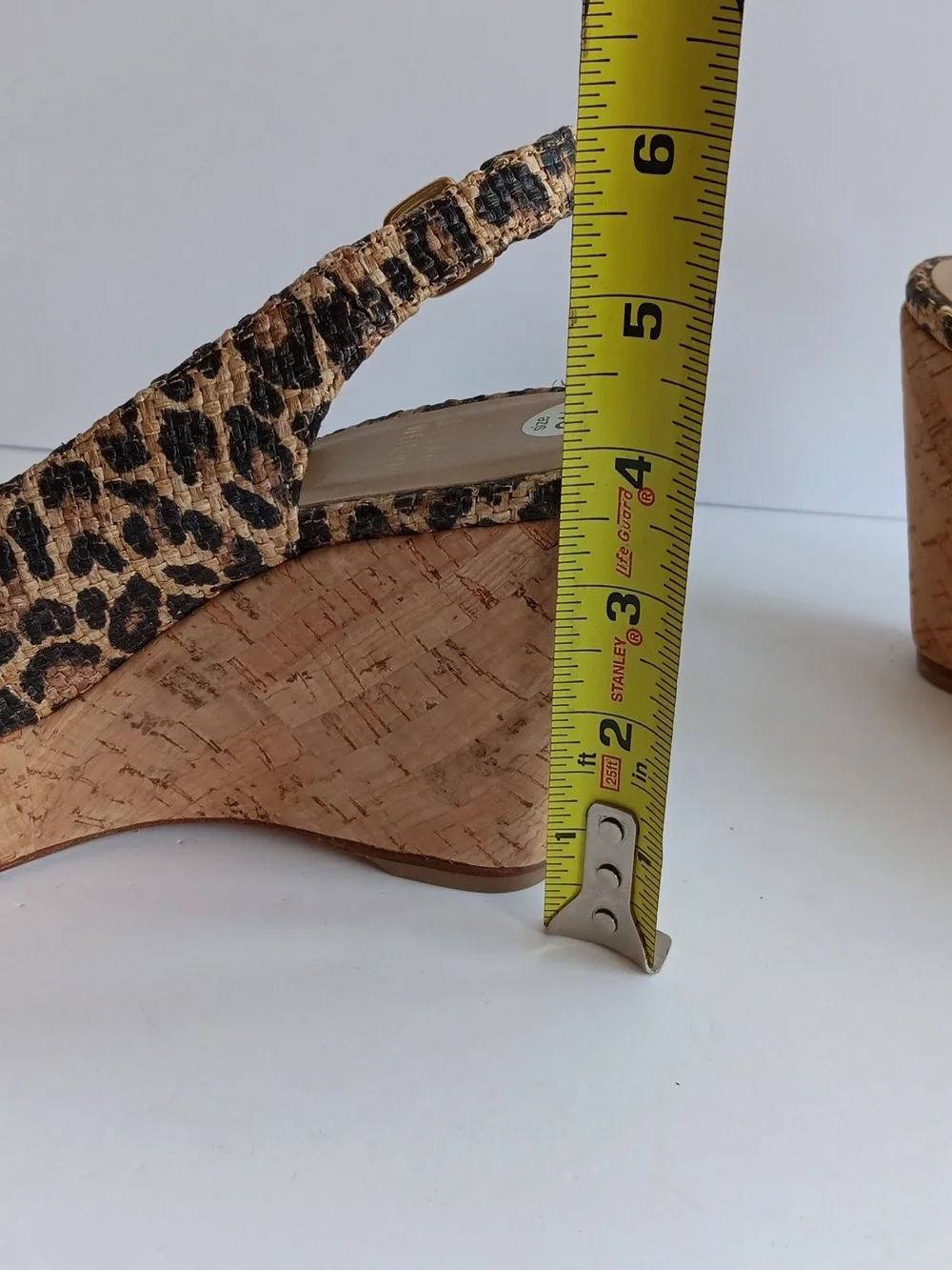 Stuart Weitzman"Jean" Leopard Print Cork Wedge Slingbacks Peep-toe 6.5 M( EUC) - Picture 15 of 16